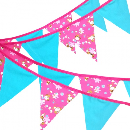 Bunting - Funky Monkey Turquoise - 12 Flags - 10 ft length ( 3 metres)