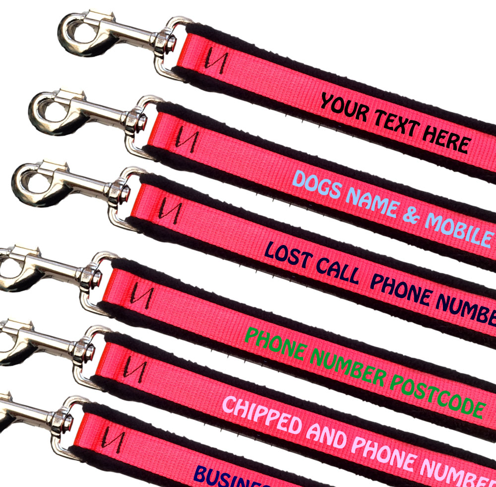 Personalised Dog Leads High Visibility Webbing For Medium Large Dogs - Colour Pink