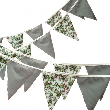 Bunting - Christmas Holly Berries & Sage- 12 Flags - 10 ft length ( 3 metres)