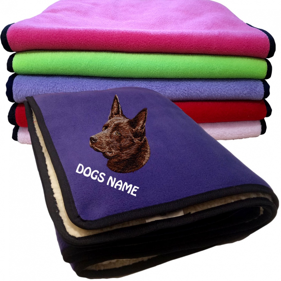 Australian Kelpie Personalised Dog Blankets  -  Design DN768 - Red