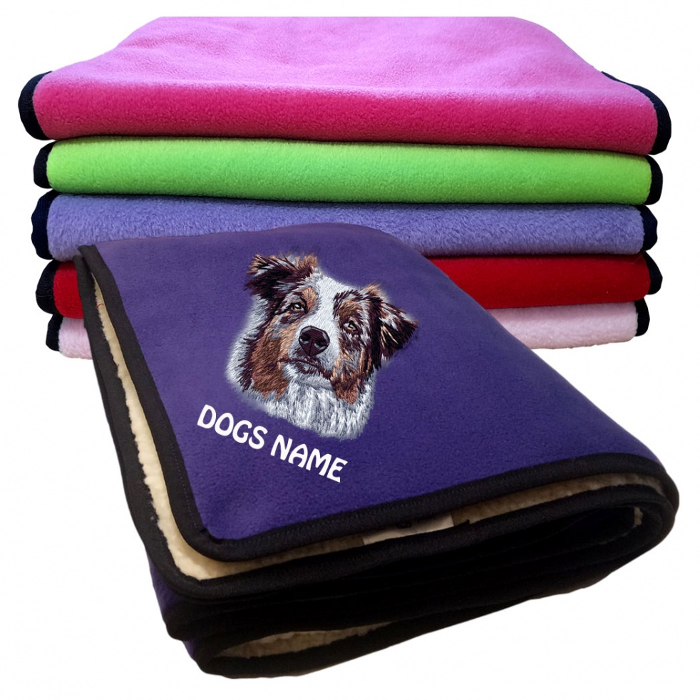 Australian Shepherd Personalised Luxury Fleece Dog Blankets Plain Colours