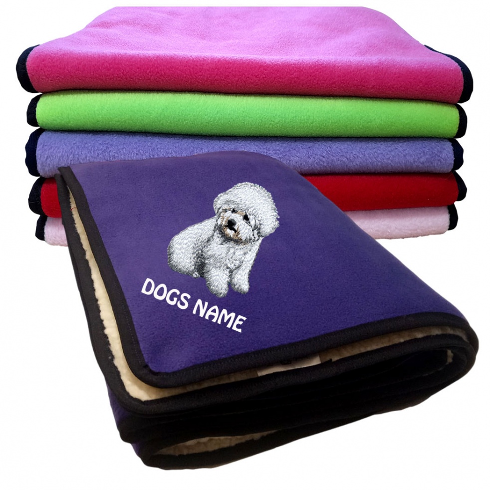 Bichon Frise Personalised Luxury Fleece Dog Blankets Plain Colours