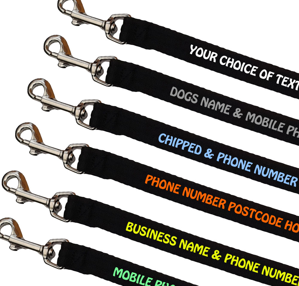 Embroidered Dog Leads Padded Webbing Range Medium Large Dogs - Black