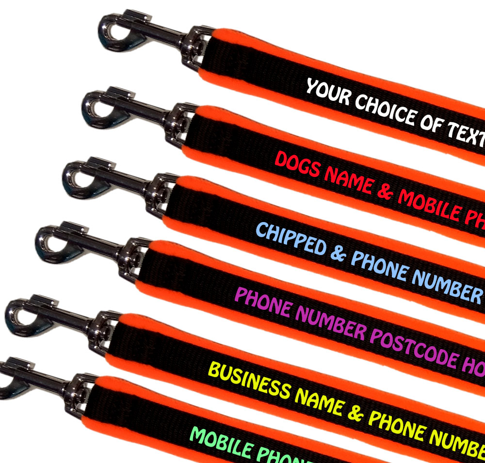Embroidered Dog Leads Fleece Lined - High Visibility Orange