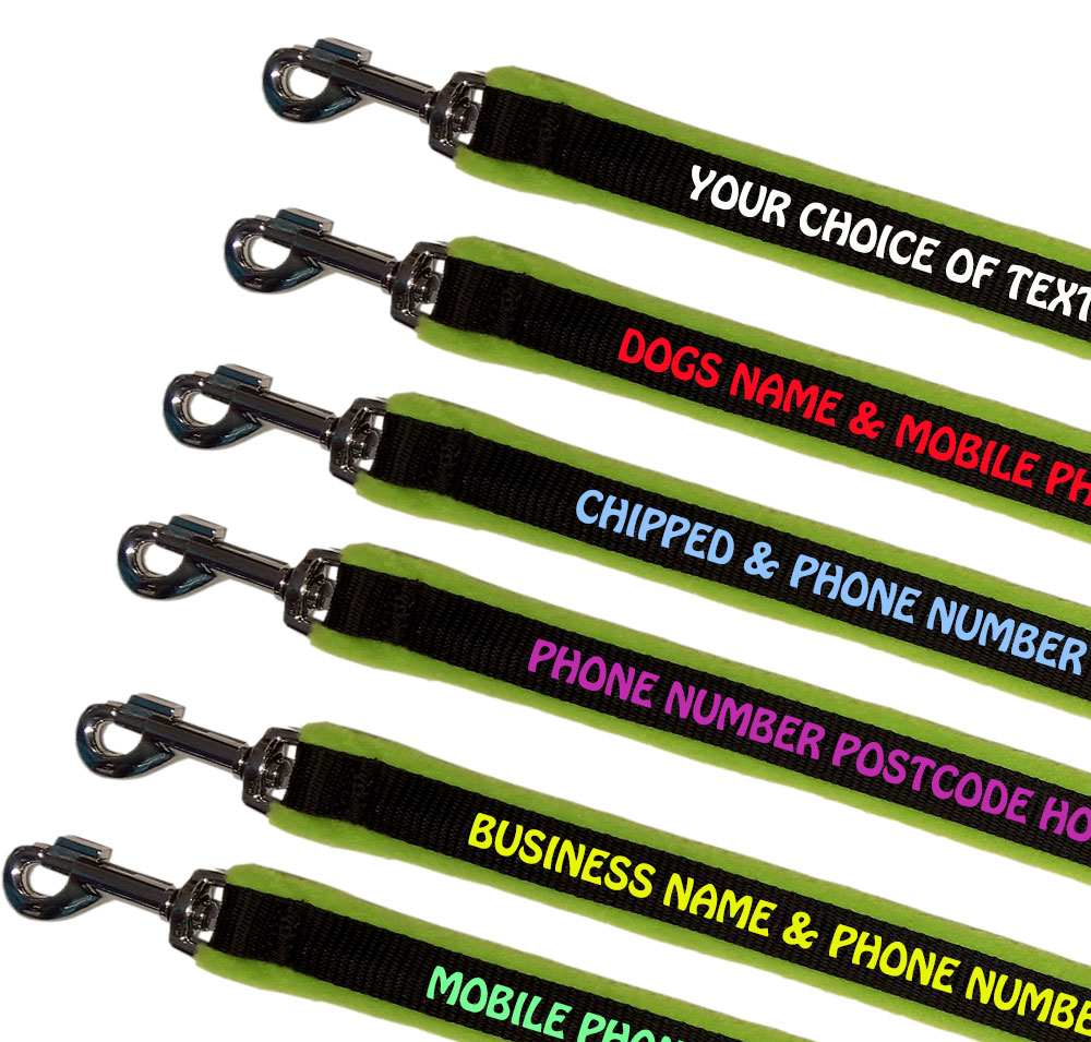 Embroidered Dog Leads Fleece Lined - Lime