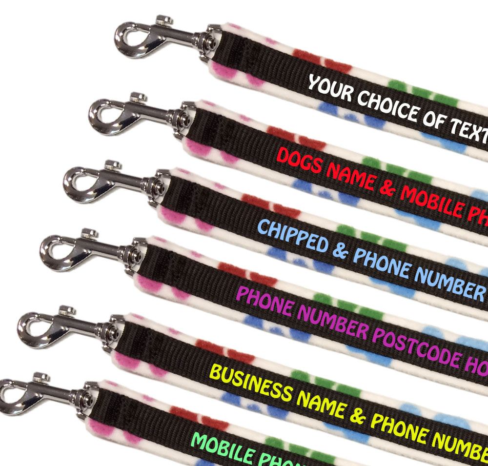 Embroidered Dog Leads Fleece Lined - White Paw Print