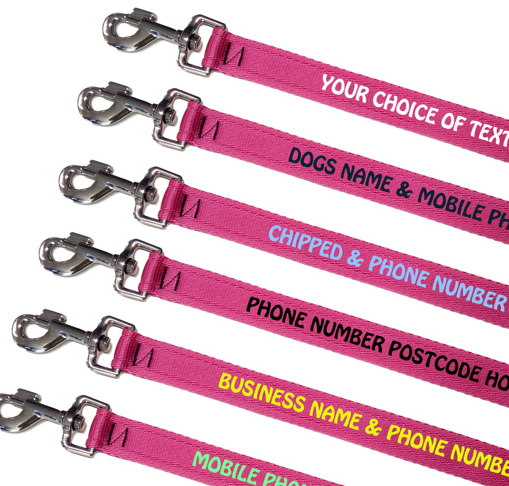 Embroidered Dog Leads Lightweight Range - Cerise Pink