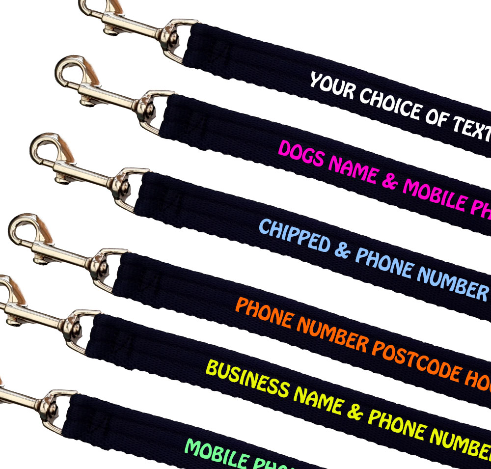 Personalised Dog Leads Padded Webbing Range Medium Large Dogs - Navy Blue