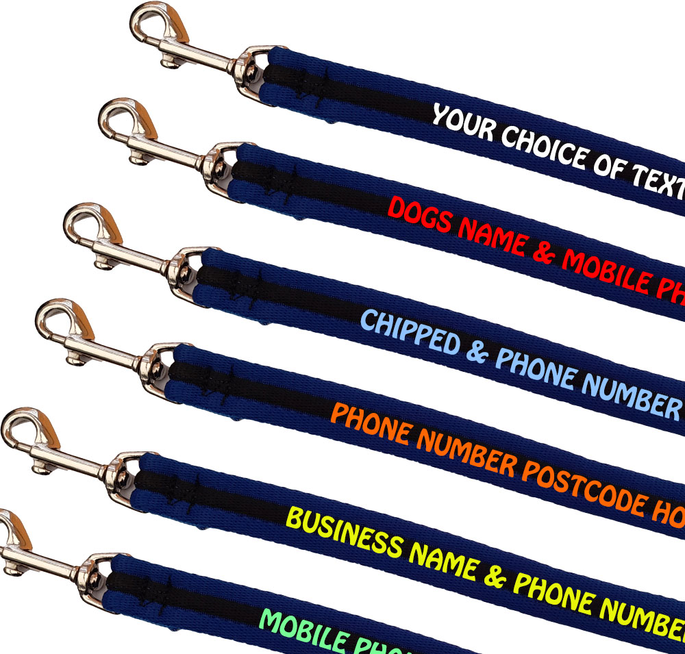 Embroidered Dog Leads Padded Webbing Range Small Dogs - Royal Black Royal