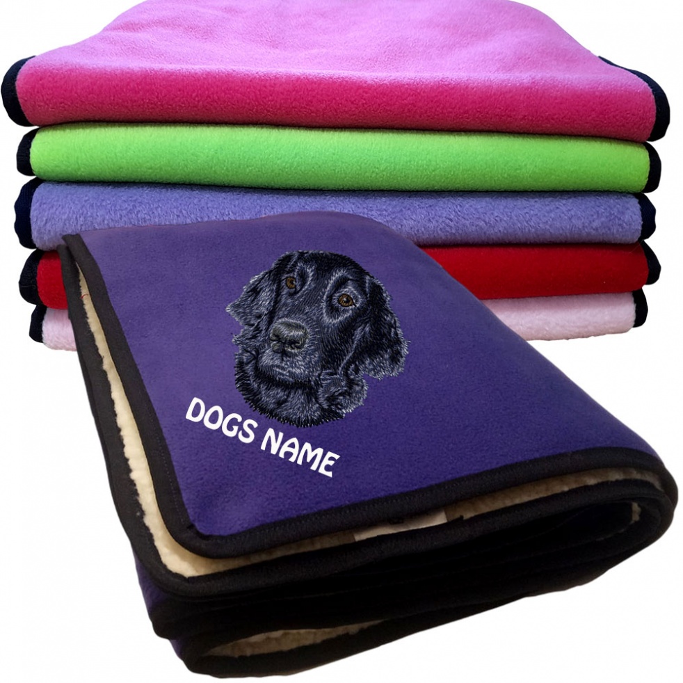 Flat Coated Retriever Personalised Dog Blankets  -  Design D53
