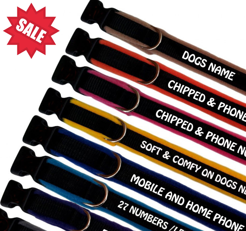 Sale | Embroidered Fleece Lined Dog Collars | Various Sizes