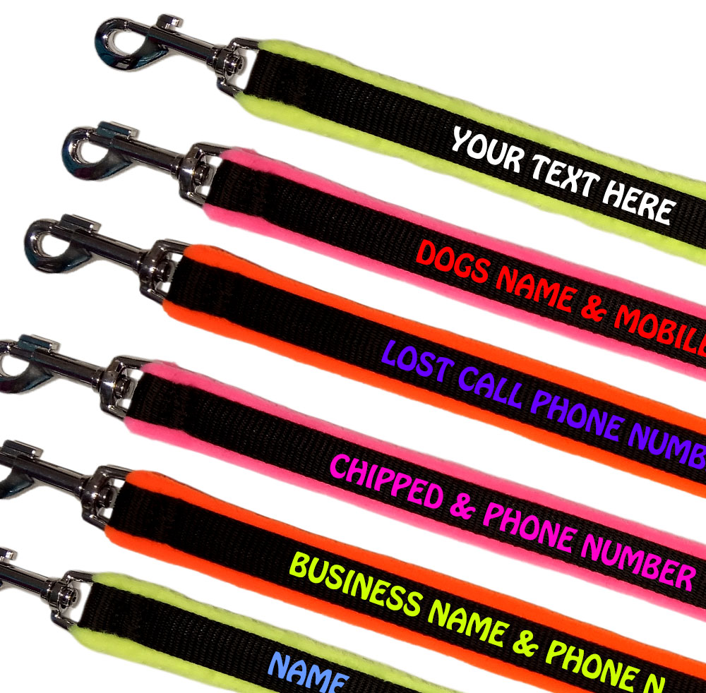 Embroidered Dog Leads High Visibility Fleece Lined Ranges - All Colours
