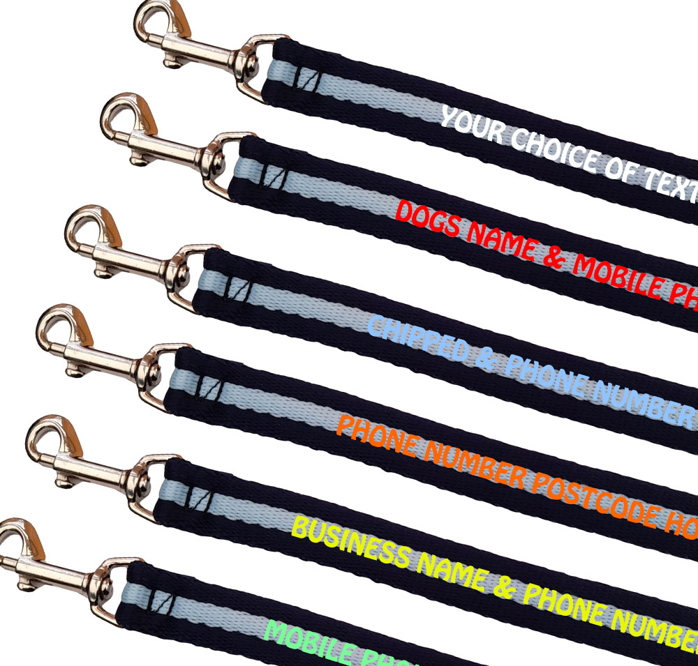 Personalised Dog Leads Padded Webbing Range Medium Large Dogs - Navy Sky Navy