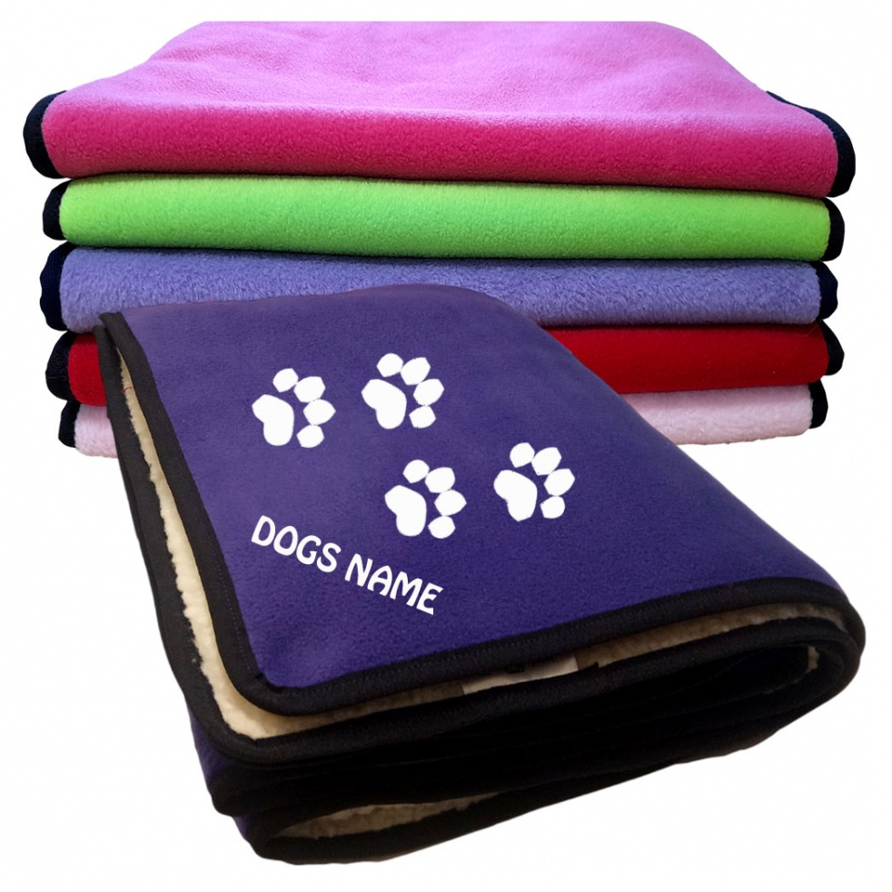Personalised Paw Print Dog Blankets | Various Plain Colours