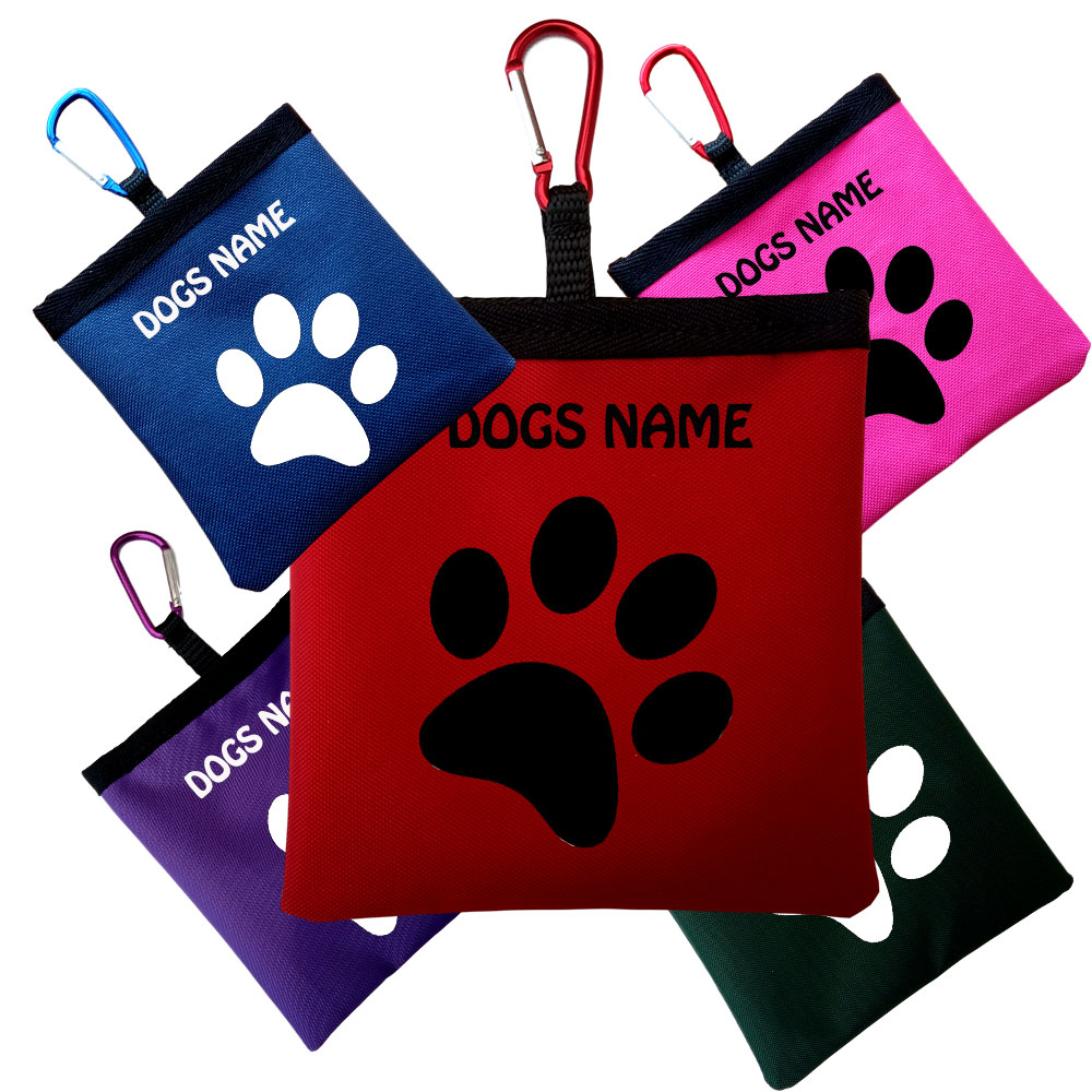 Dogs Name & Paw Print Personalised Dog Training Treat Bags Paw Print Fabric 