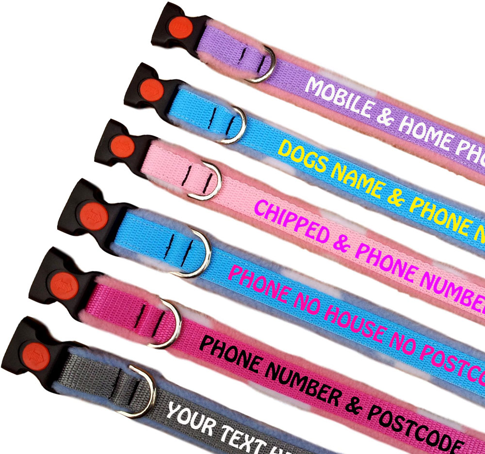 Personalised Dog Collars Fleece Lined | Heart Fleece Pastel Shades