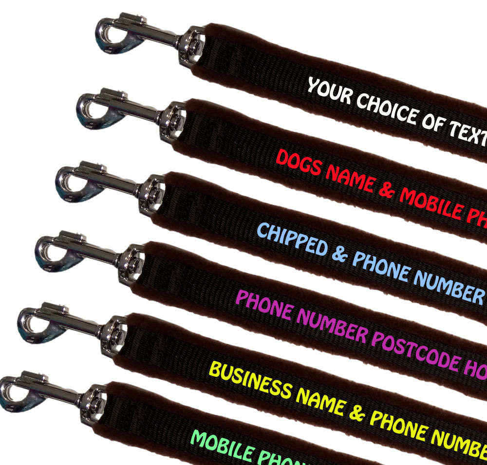 Personalised Dog Leads Fleece Lined - Brown