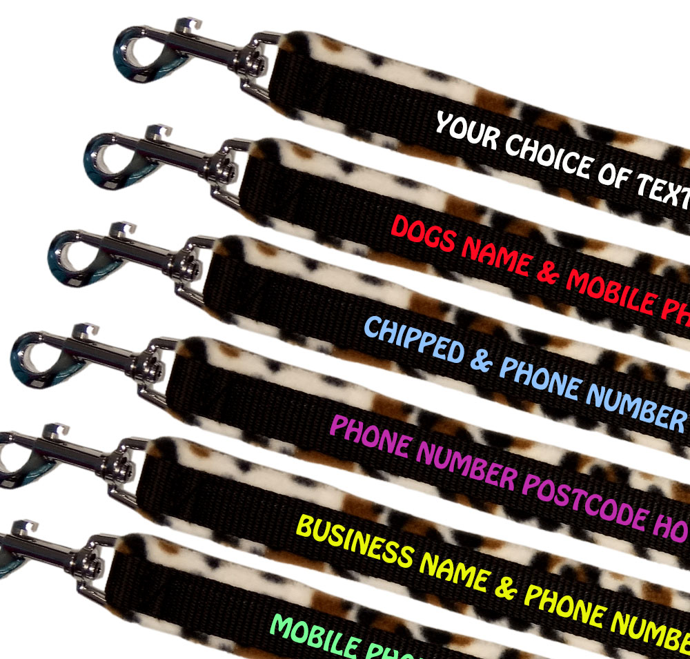 Personalised Dog Leads Fleece Lined - Leopard