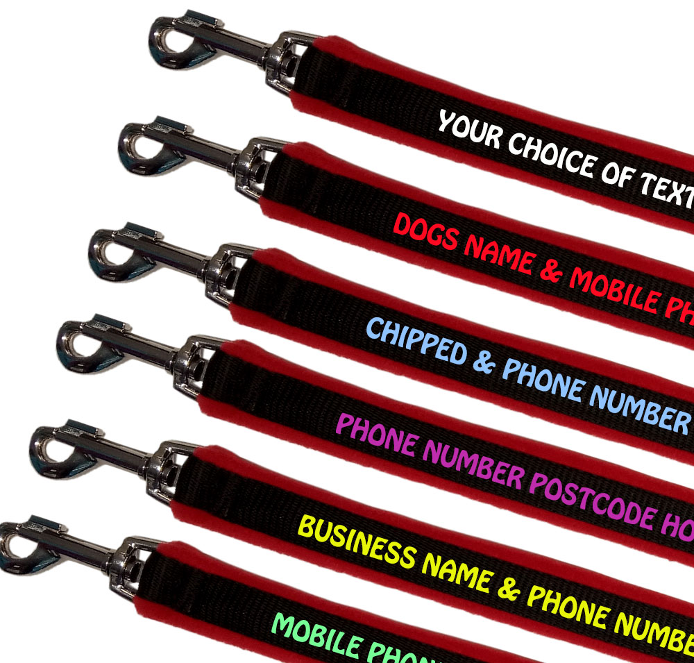 Personalised Dog Leads Fleece Lined - Red