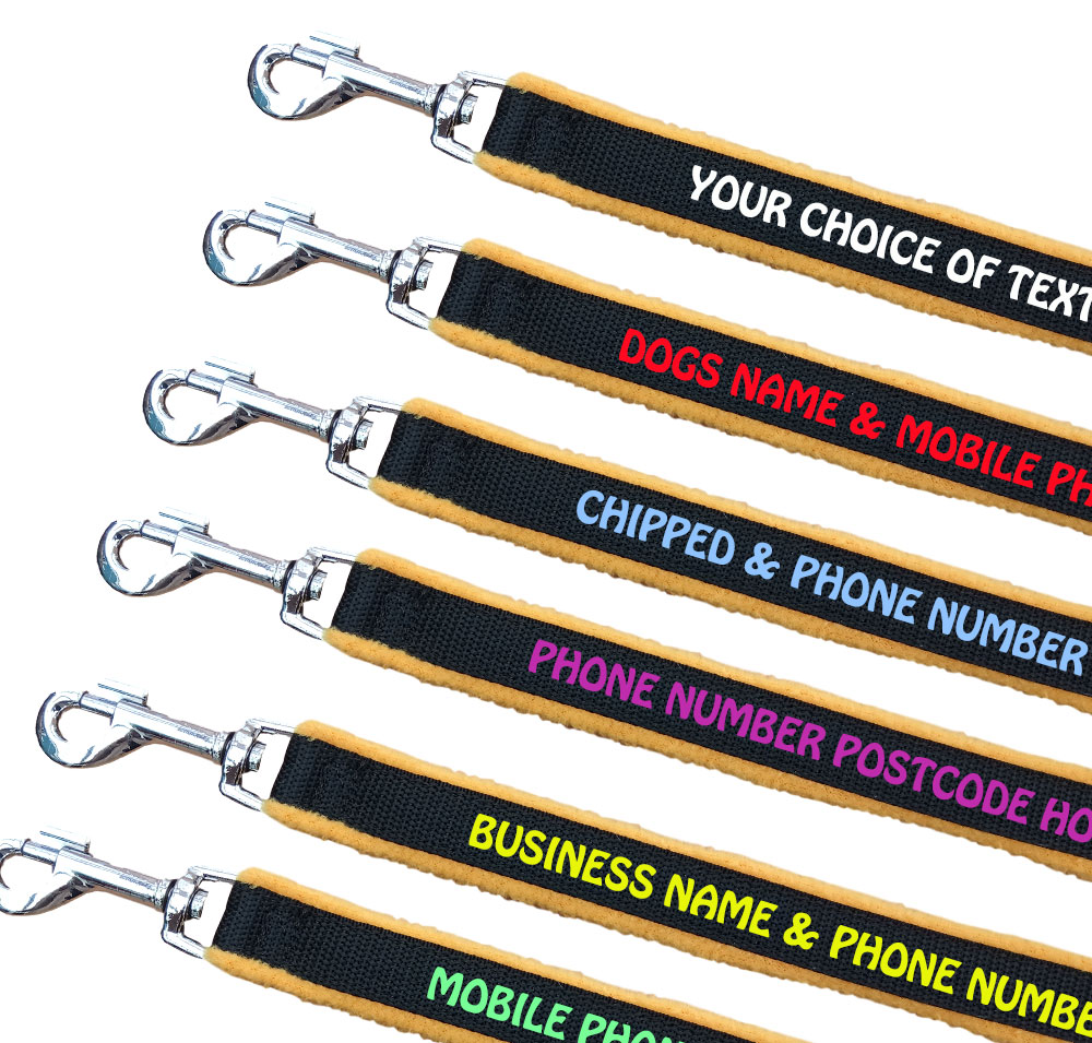 Personalised Dog Leads Fleece Lined - Yellow