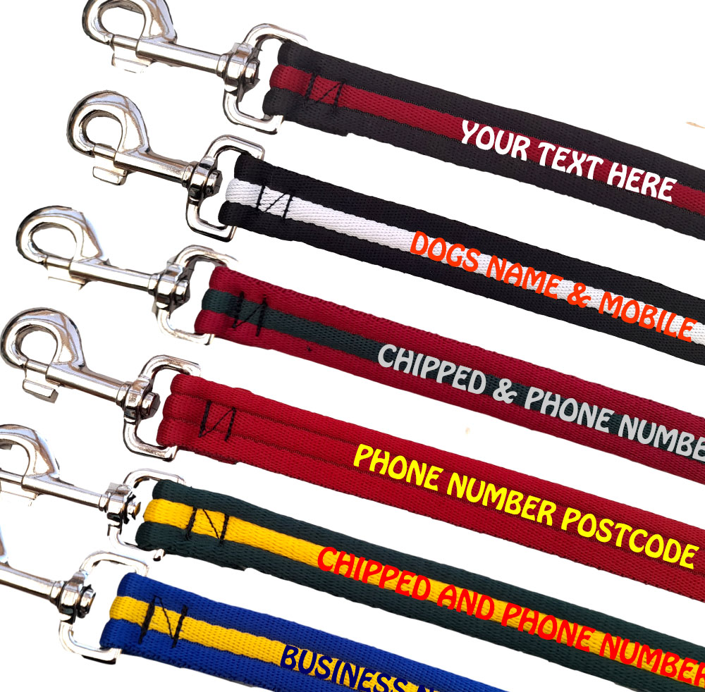 Embroidered Dog Leads Padded Webbing Range - Medium/Large Dogs