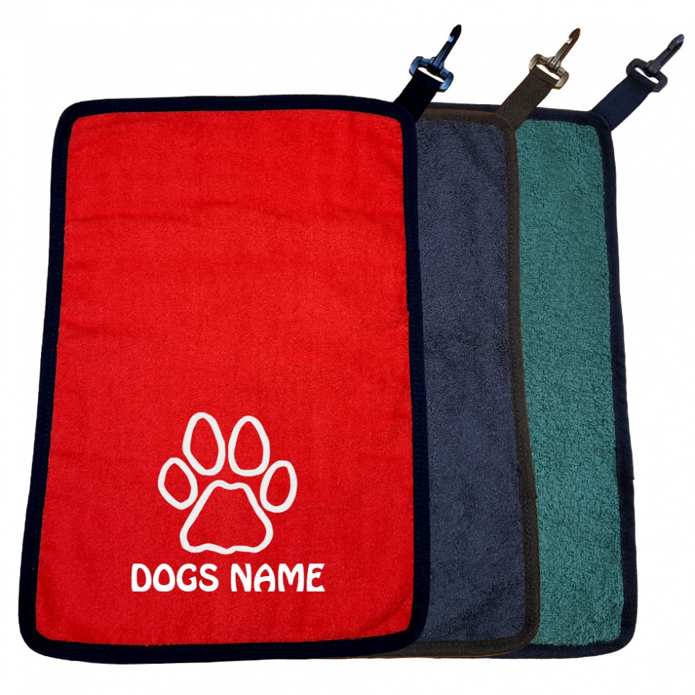 Personalised Dog Towel For Paws Bellies / Ideal Slobber Cloth - Outline Paw Print