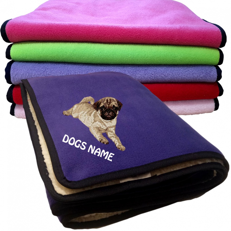 Pug Personalised Dog Blankets  -  Design DM306