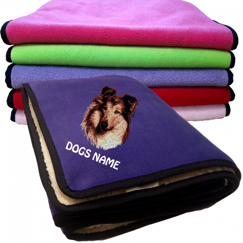 Rough Collie Personalised Dog Blankets  -  Design D3