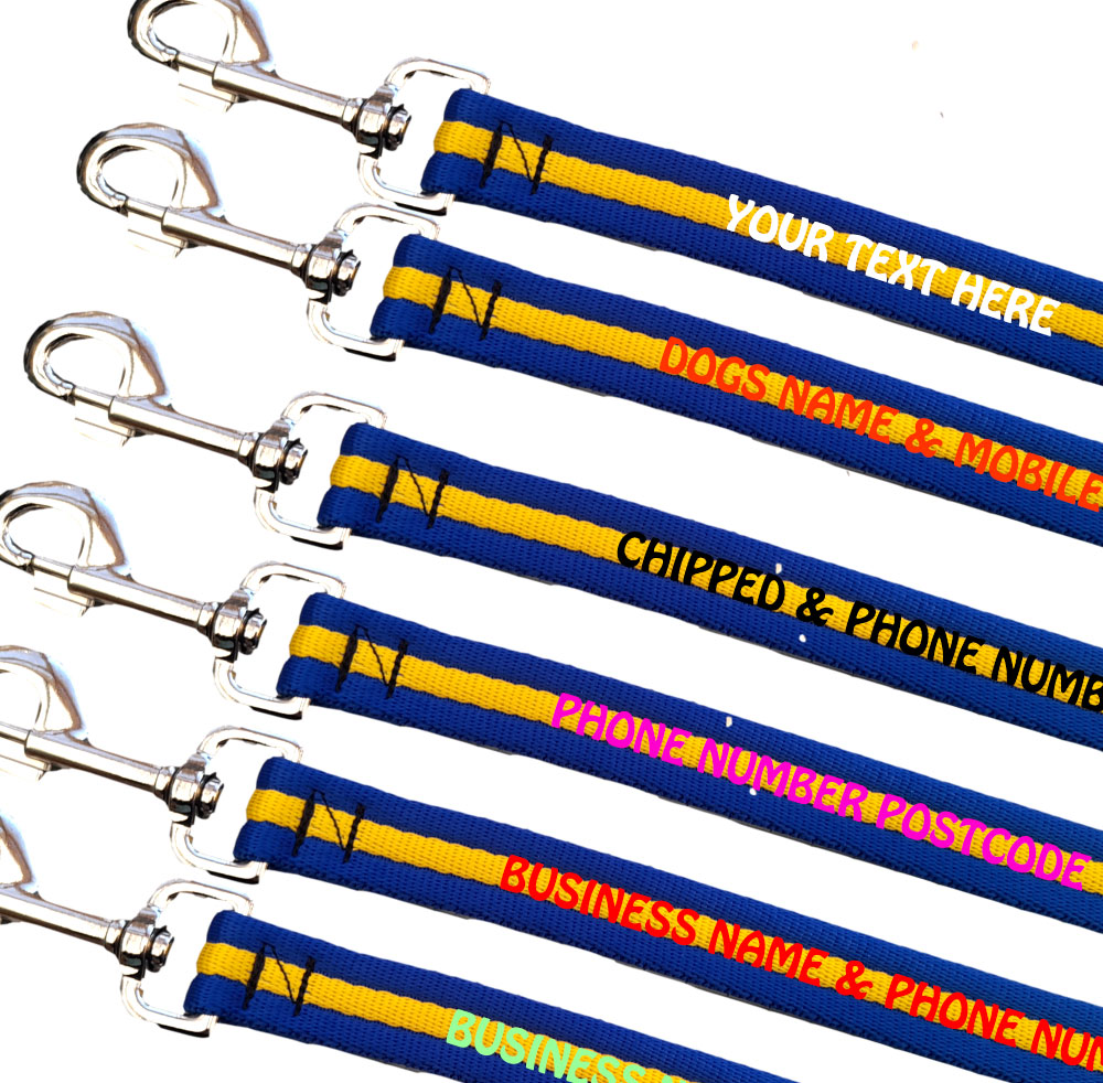 Embroidered Dog Leads Padded Webbing Range Medium Large Dogs - Royal Yellow Royal