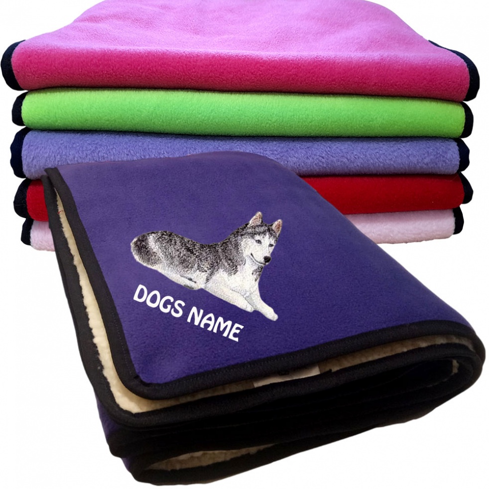 Siberian Husky Personalised Dog Blankets  -  Design HUSKY EMB