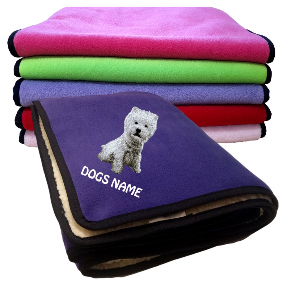 West Highland White Terrier Personalised Luxury Fleece Dog Blankets Plain Colours