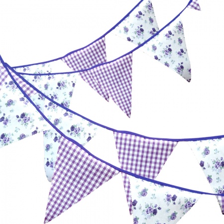Bunting - Lilac Floral - 12 Flags - 10 ft length ( 3 metres)