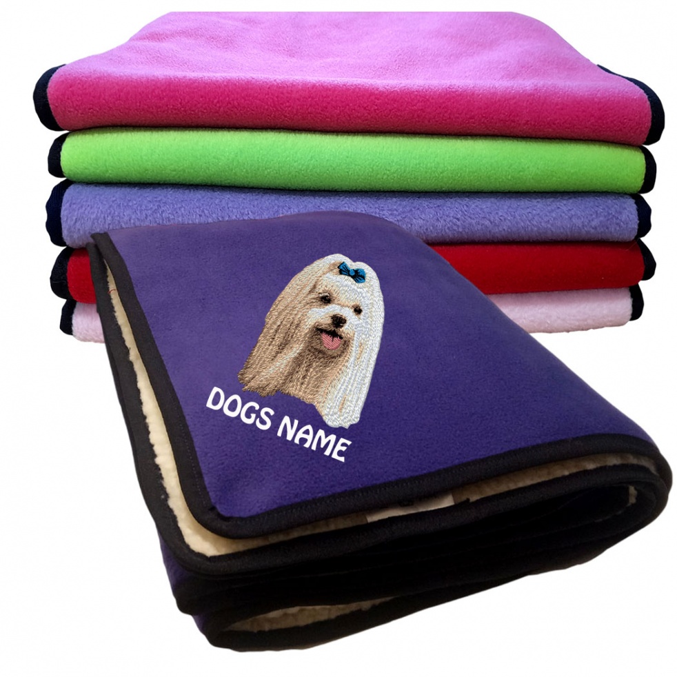 Maltese Personalised Luxury Fleece Dog Blankets Plain Colours