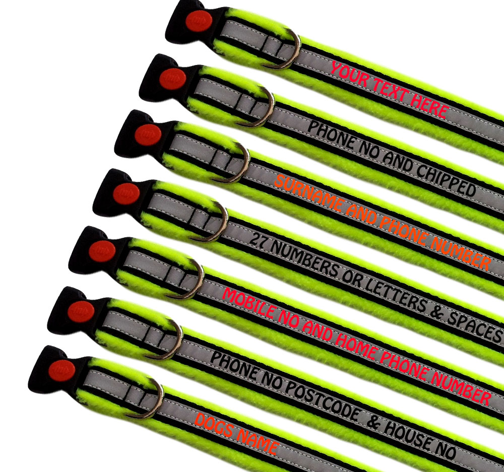 High Visibility Fleece Lined Reflective Personalised Dog Collars
