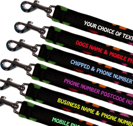 Personalised Dog Leads Fleece Lined - Black Paw Print