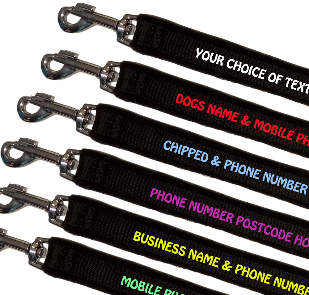 Personalised Dog Leads Fleece Lined - Black