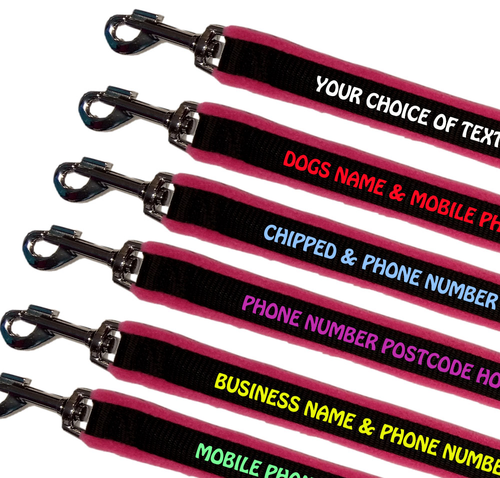 Personalised Dog Leads Fleece Lined - Cerise Pink