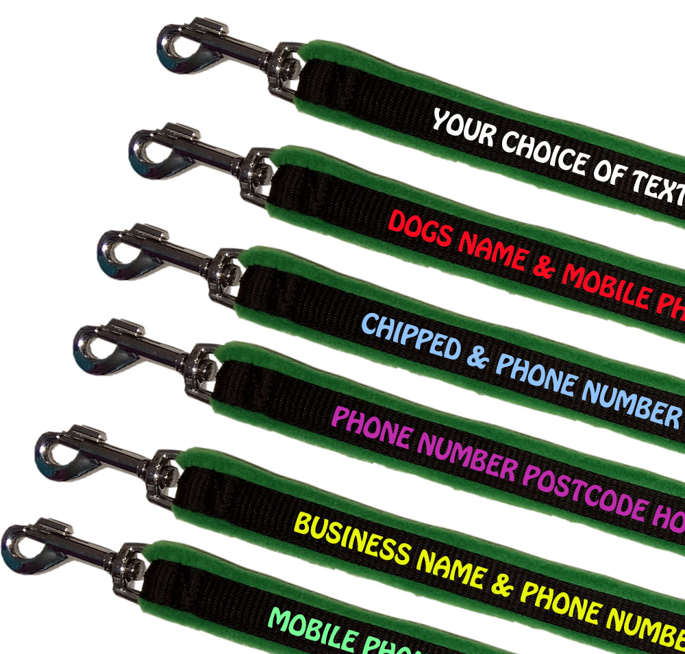 Personalised Dog Leads Fleece Lined - Emerald