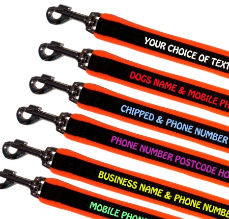 Personalised Dog Leads Fleece Lined - High Visibility Orange