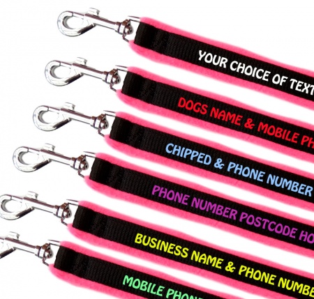 Personalised Dog Leads Fleece Lined - High Visibility Pink