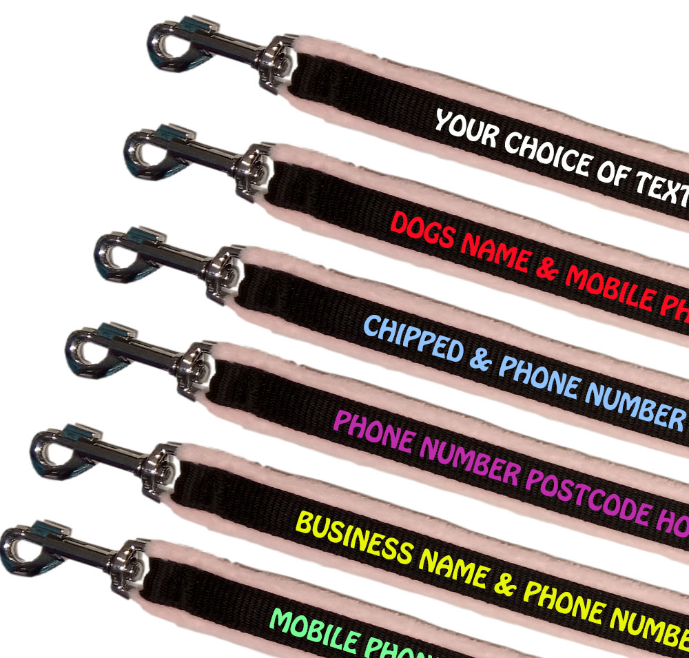 Personalised Dog Leads Fleece Lined - Light Pink