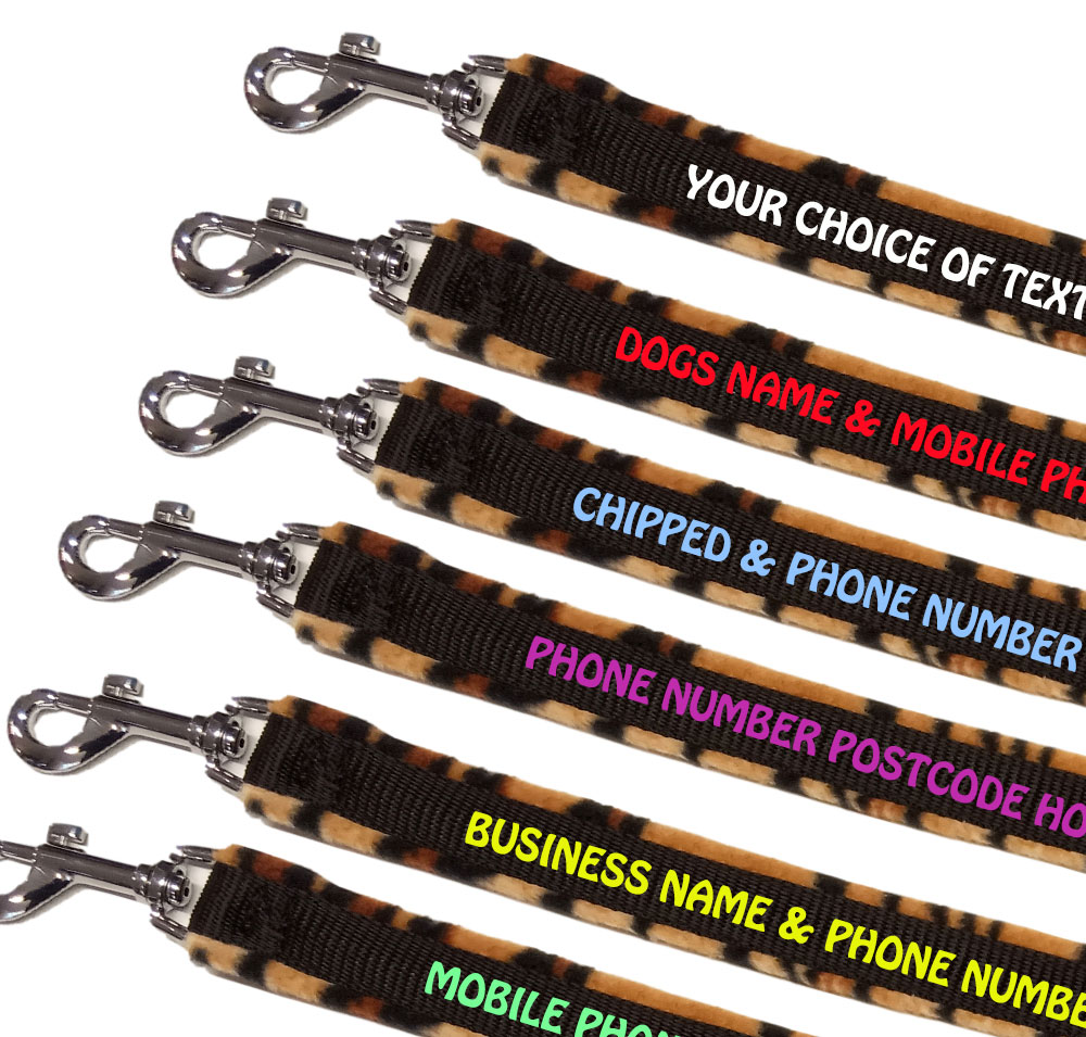 Personalised Dog Leads Fleece Lined - Tiger