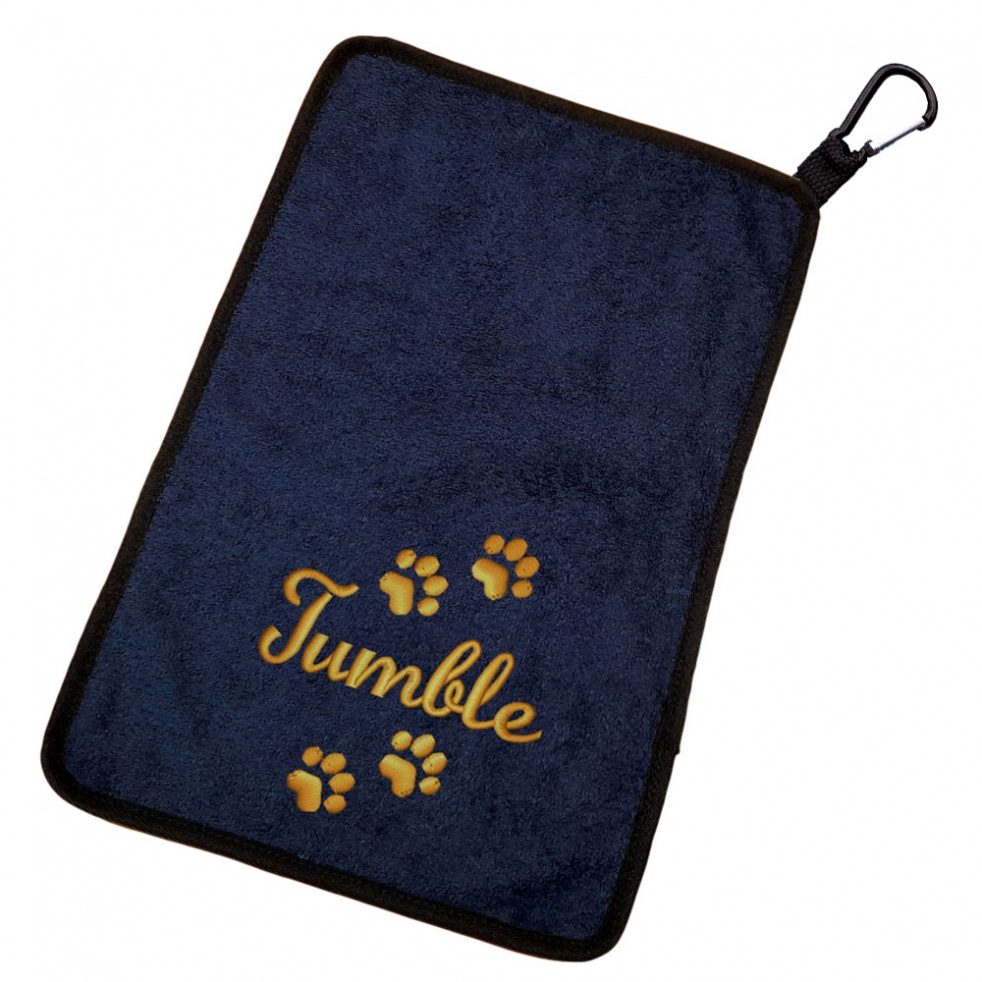 Personalised Paw Print Dog Towel & Carabiner - Paws, Bellies, Slobber Cloth - Paw Print & Name