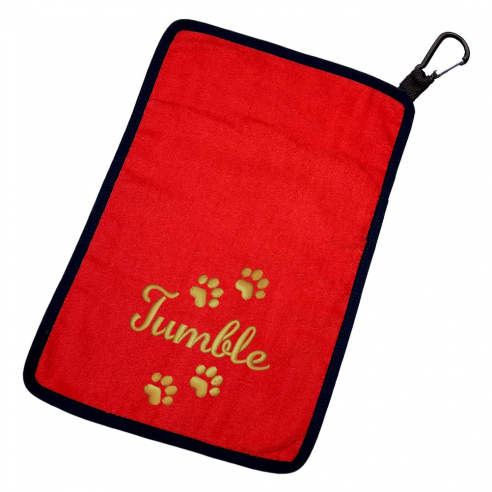 Personalised Paw Print Dog Towel & Carabiner - Paws, Bellies, Slobber Cloth - Paw Print & Name