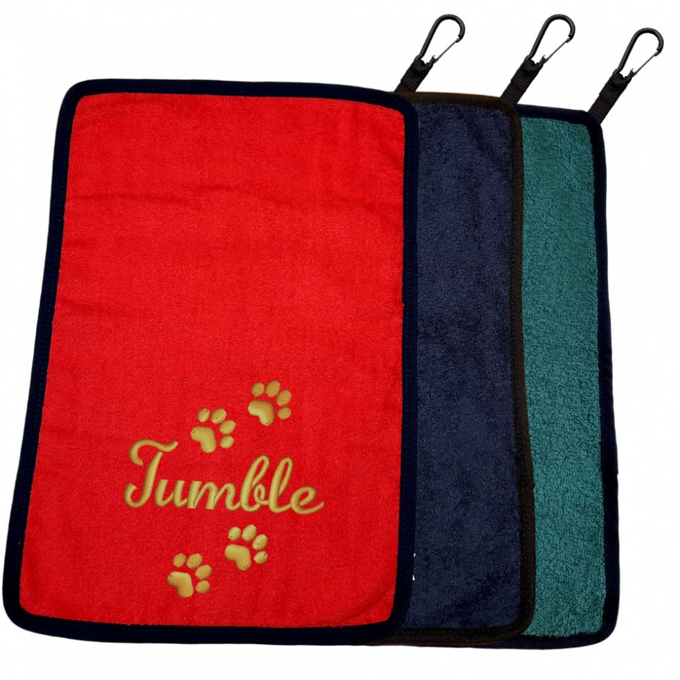 Personalised Paw Print Dog Towel & Carabiner - Paws, Bellies, Slobber Cloth - Paw Print & Name