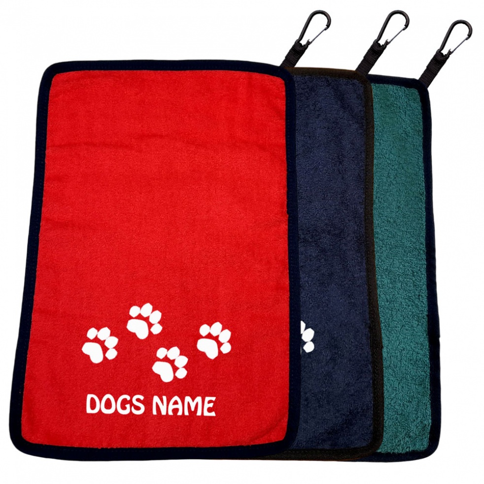 Personalised Paw Print Dog Towel & Carabiner - Paws, Bellies, Slobber Cloth - Tiny Paw Print