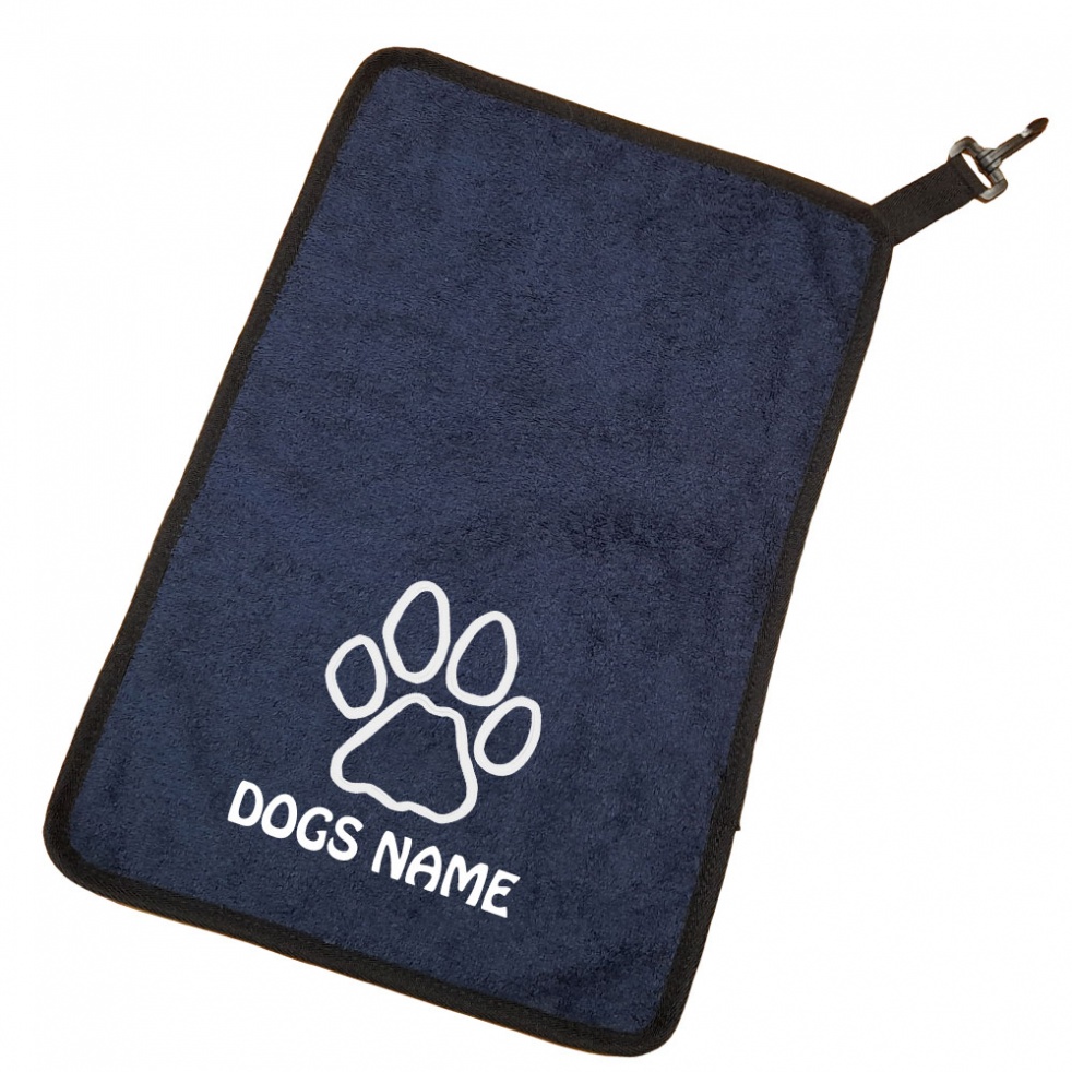 Personalised Dog Towel For Paws Bellies / Ideal Slobber Cloth - Outline Paw Print