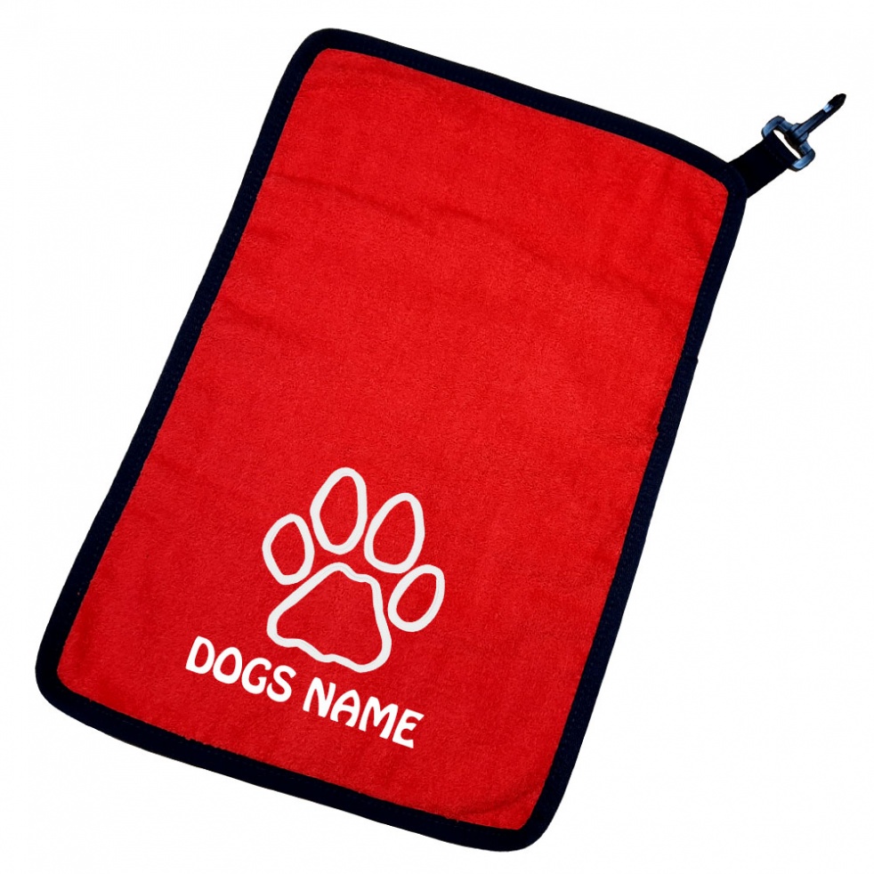 Personalised Dog Towel For Paws Bellies / Ideal Slobber Cloth - Outline Paw Print