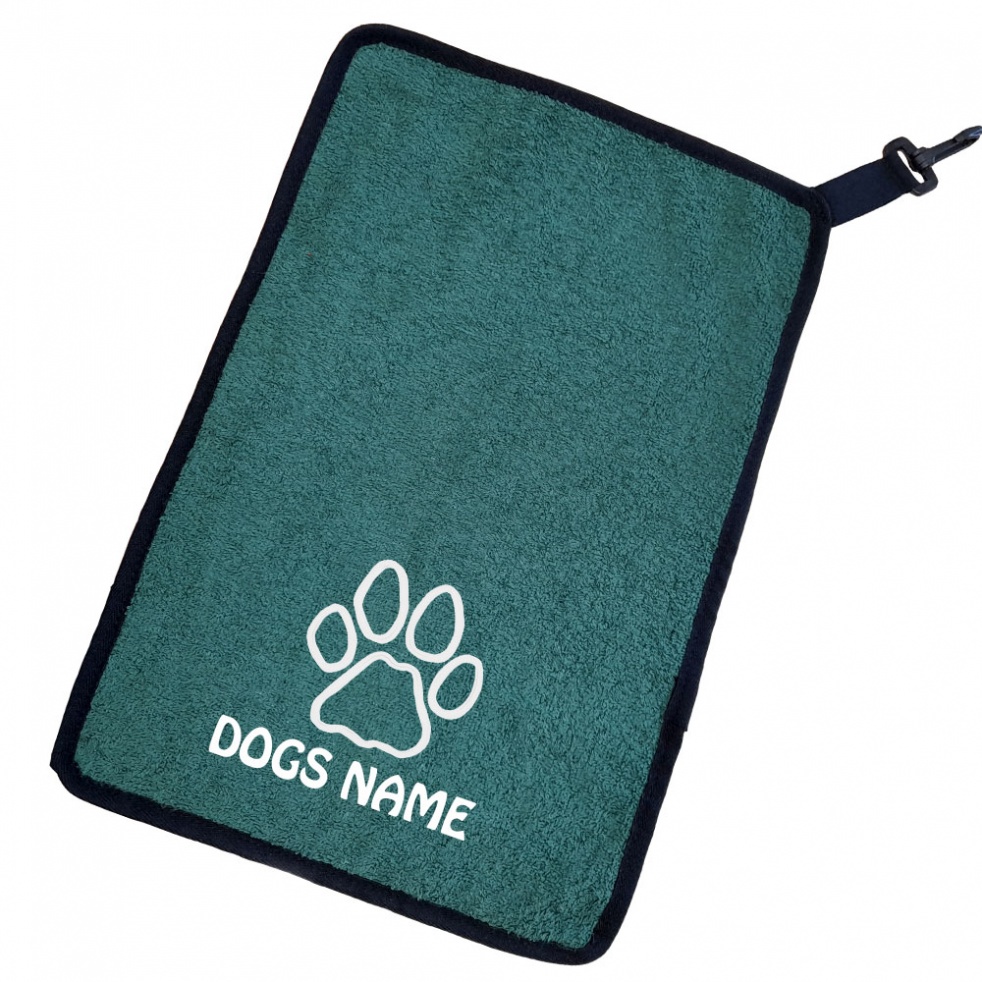 Personalised Dog Towel For Paws Bellies / Ideal Slobber Cloth - Outline Paw Print