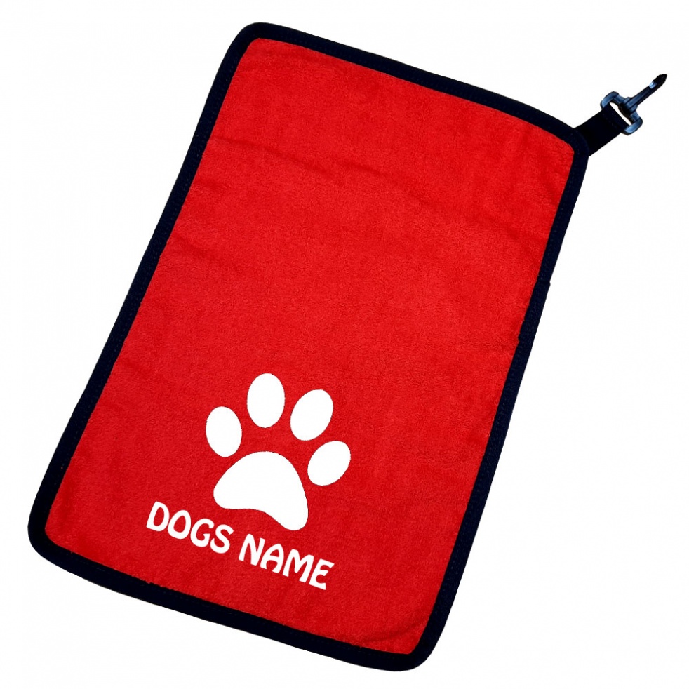 Personalised Dog Towel For Paws Bellies / Ideal Slobber Cloth - Single Paw Print